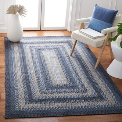 Handwoven Dark Gray and Blue Cotton Braided Area Rug, 5' x 8'