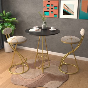 MAYEERTY Round Bar Stools Set of 2 ¨C S-shaped Stripe Design, Modern Velvet Upholstered Counter Chairs for Dining Room Gold stripe - 1 of 4