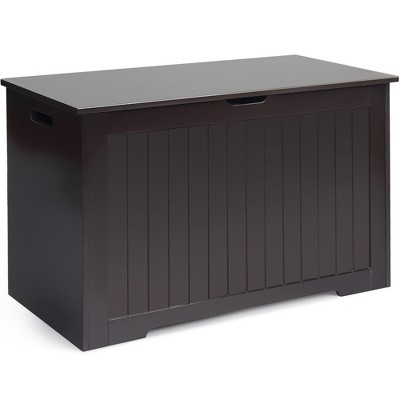 Costway Babyjoy Kids Toy Box Wooden Flip-Top Storage Chest Bench w/ Cushion Safety Hinge Gray