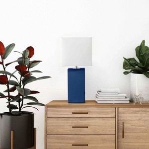 Modern Leather Table Lamp with USB and Fabric Shade - Elegant Designs - 1 of 4