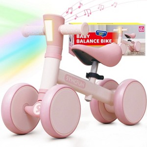 Joyfy Pink Baby Balance Bike with LED Light and Music for Boys Girls Aged 1 2 3, 4 Wheels Baby First Bike Adjustable Baby Walker Bike Gift for Kids - 1 of 4