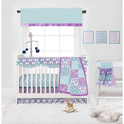 Bacati - Paisley Isabella Purple Lilac Aqua 10 pc Crib Bedding Set with Long Rail Guard Cover