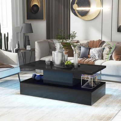 Lirago 48x24x16" Modern Industrial LED Coffee Table Remote Control 16 Color Changing Minimalist Waterproof Durable Side Table No Assembly Black