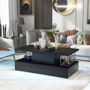 Lirago 48x24x16" Modern Industrial LED Coffee Table Remote Control 16 Color Changing Minimalist Waterproof Durable Side Table No Assembly Black - 1 of 4