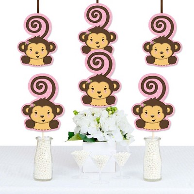 Big Dot of Happiness Pink Monkey Girl - Monkey Decorations DIY Baby Shower or Birthday Party Essentials - Set of 20