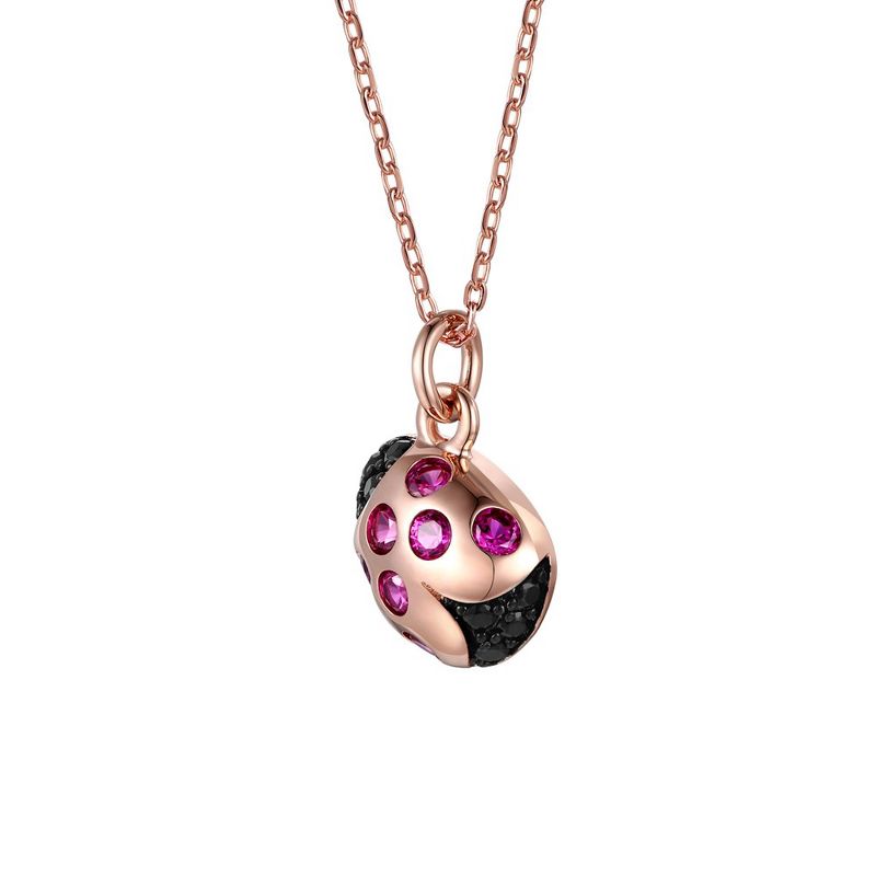 Children's 18k Rose Gold Plated with Ruby & Black Cubic Zirconia Ladybug Pendant Necklace, 2 of 3