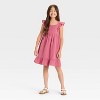 Girls' Adaptive Flutter Sleeveless Woven Gauze Dress - Cat & Jack™ Pink Rose - 3 of 3