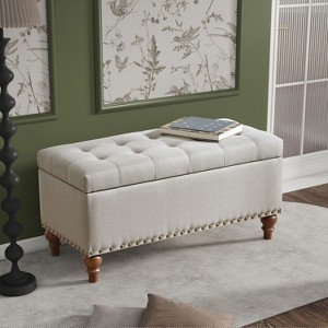 VYNXARIA Ottoman storage bench, recessed support hinge top easy to open, rivet trim around, bedroom, entrance, living room - 1 of 4