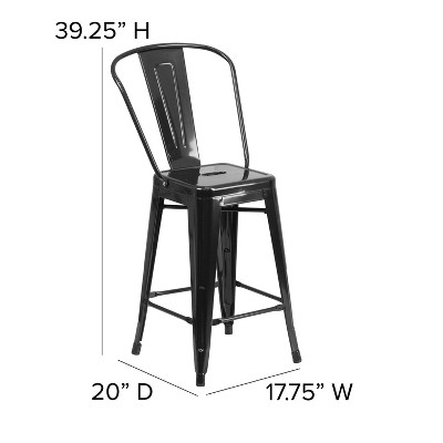 Emma and Oliver 24" Black Metal Indoor-Outdoor Counter Height Stools, Set of 4