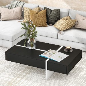 Coffee Hidden Storage Drawers, Modern High Gloss Surface Cocktail Living Room - 1 of 4