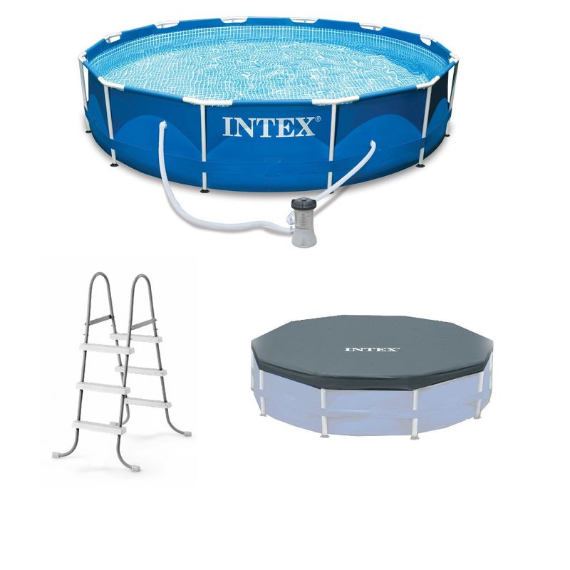 Intex 28031E 12 Foot Round Frame Set Easy Above Ground Swimming Pool Debris Cover with Tie-Down Ropes and Drain Holes, (Pool Sold Separately), 5 of 7
