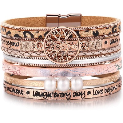 Tree of Life Leather Wrap Bracelets for Women with Inspirational Message, Adjustable Bohemian Jewelry