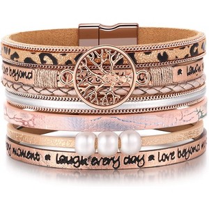 Tree of Life Leather Wrap Bracelets for Women with Inspirational Message, Adjustable Bohemian Jewelry - 1 of 4