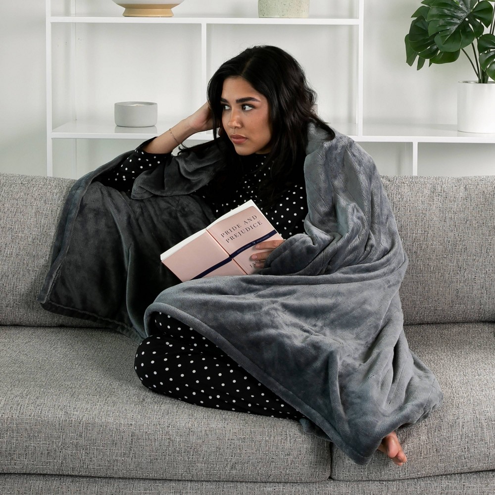 Brookstone Heated Cozy Throw Gray Plush