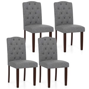 Costway Wooden Dining Chair Set of 4 with Rubber Wood Legs Padded Seat S Springs, Kitchen Beige/Gray - 1 of 4