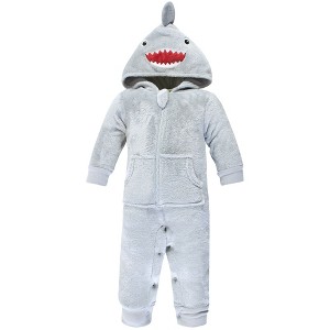 Hudson Baby Infant Boy Plush Jumpsuits, Shark - 1 of 3