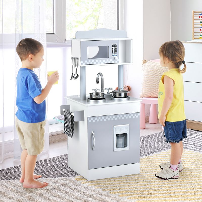 Costway Kids Kitchen PlaySet Pretend Wooden Play Kitchen with IceDispenser&Stovefor Toddler, 4 of 11