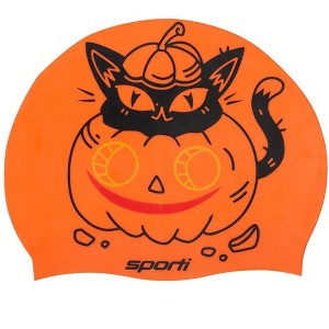 Sporti Limited Edition Pumpkin Cat Silicone Swim Cap Jr. - 1 of 2