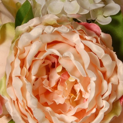 14" Pink Silk Hydrangea, Rose and Dahlia Floral Arrangement