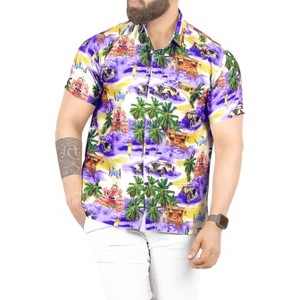 HAPPY BAY Men's Hawaiian Shirts Short Sleeve Button Down Shirt Mens Hawaii Shirts Boho Vacation Casual Beach Shirts for Men L Hawaii Party, Purple - 1 of 4