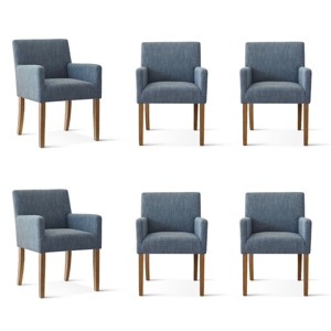 Set of 6 Upholstered Dining Chairs with Arms, Modern Linen Armchairs with Wooden Legs, Accent Chairs for Dining Room, Living Room - Panipeachy - 1 of 4