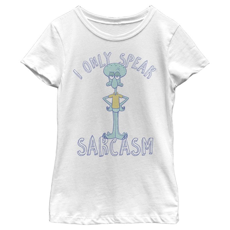 Girl's SpongeBob SquarePants I Only Speak Sarcasm Squidward T-Shirt, 1 of 5