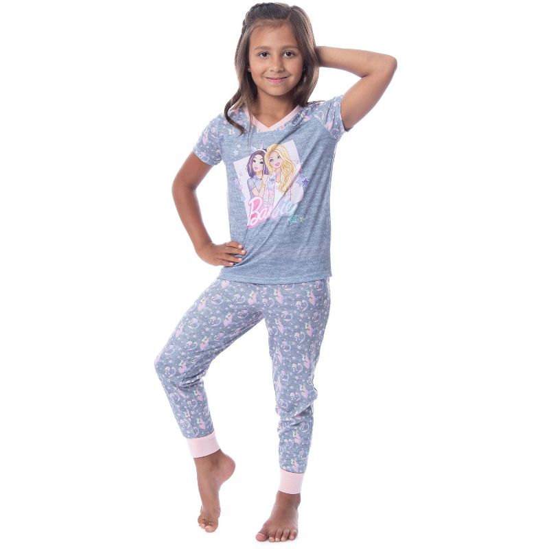 Barbie Girls' Unicorn Barbie Skipper Shirt And Pants Jogger Pajama Set Grey, 4 of 5