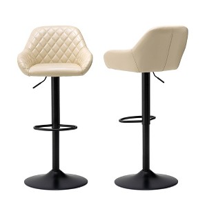 Set of 2 Mid Century Modern Leatherette Gaslift Adjustable Swivel Bar Stools - Glitzhome - 1 of 4