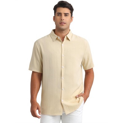 INSPIRE CHIC Men's Point Collar Short Sleeve Button Down Summer Linen Shirt