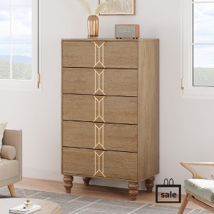 Jojoka Wooden 5 Drawer Dresser with Retro Style and Smooth Slides, Vertical Storage Chest for Closet or Hallway - 1 of 4
