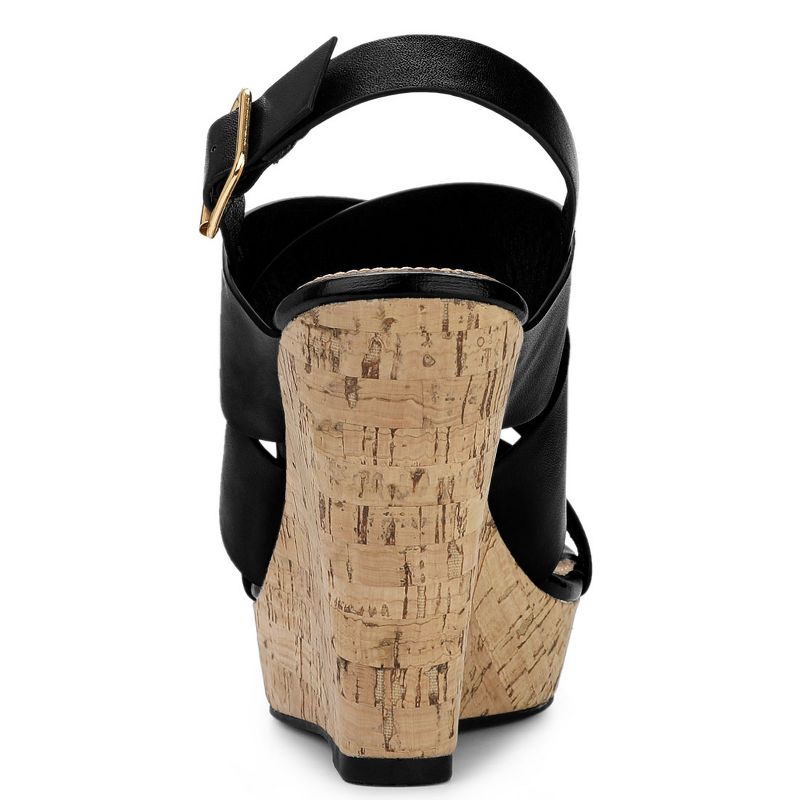 Allegra K Women's Slingback Buckle Ankle Strap Wood Platform Wedge Sandals, 4 of 8