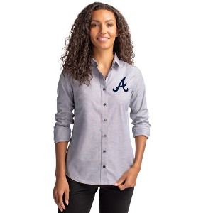 Atlanta Braves Cutter & Buck Stretch Oxford Womens Long Sleeve Dress Shirt - 1 of 1