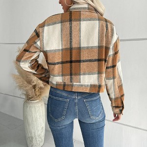 Jackets for Women Cropped Shacket Plaid Button Down Shirt Long Sleeve Flannel Coat Tops with Lapel Pocketes - 1 of 4