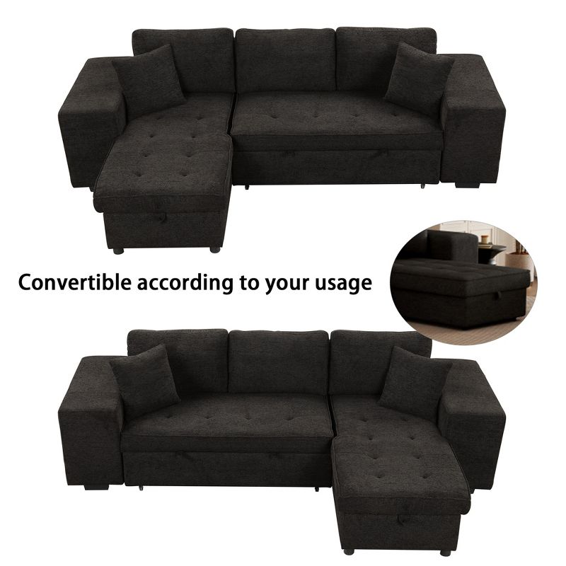 104" Pull Out Sleeper Sofa, Reversible L-Shape Sectional Couch with Storage Chaise and 2 Stools-ModernLuxe, 4 of 15