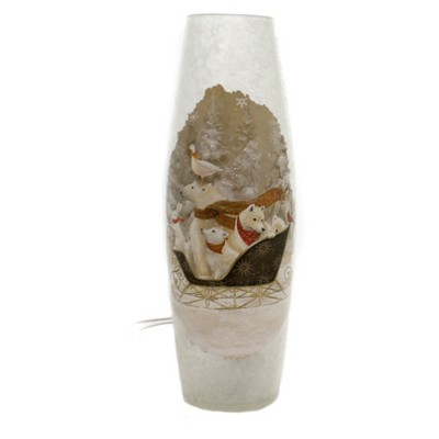 Stony Creek 11.75 In Sleigh Wildlife Light Glass Vase Animals Winter Novelty Sculpture Lights