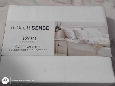 Color Sense 1200 Thread Count Cotton CVC Sheet Set Queen Grey, Gray