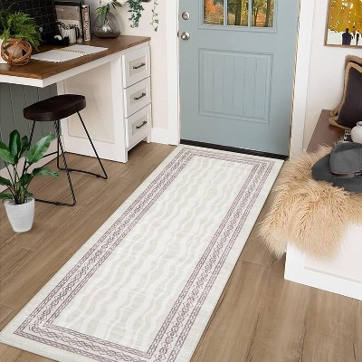 Washable Non-Slip Runner Rug - Modern Geometric Print for Hallway, Kitchen, Bedroom, Bathroom - Low Pile Waterproof Carpet