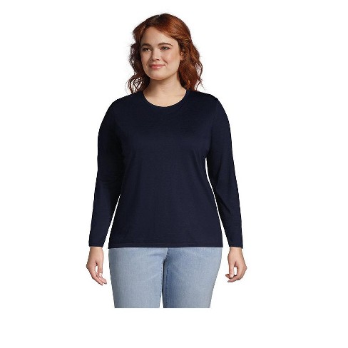 Lands' End Women's Relaxed Supima Cotton Long Sleeve Crewneck T-shirt ...