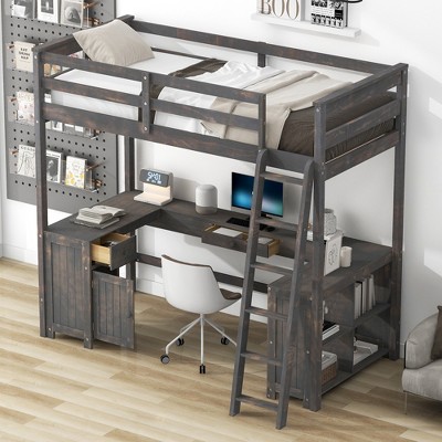 YOOCOZZ Twin Size Loft Bed with U-shaped Desk, Drawers and Storage Shelves