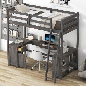 YOOCOZZ Twin Size Loft Bed with U-shaped Desk, Drawers and Storage Shelves - 1 of 4