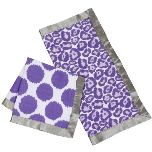 Bacati - Ikat Lilac/Gray Dots/Leopard Muslin 2 pc Security Blankets - image 1 of 4