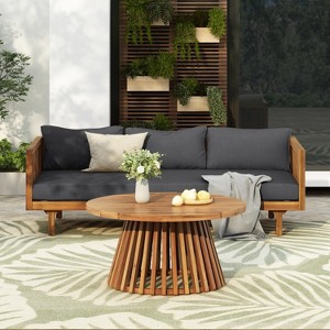 Christopher Knight Home Panfilo Acacia Wood Upholstered 3 Seater Daybed with Coffee Table - 1 of 4