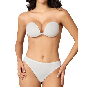 Niidor Women's Invisible Strapless Bra Backless Sticky Bra Upgrade Magnetic Clasp Adhesive Bra New Craft Lace Silicone Bras with Thong Underwear - 1 of 4