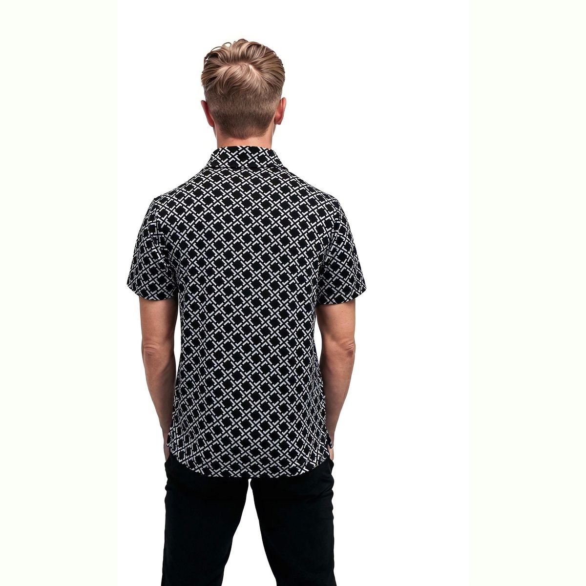24seven men Wrinkle Resistant 3 Button Machine Washable Geometric Black Polo Shirt - thumbnail 3