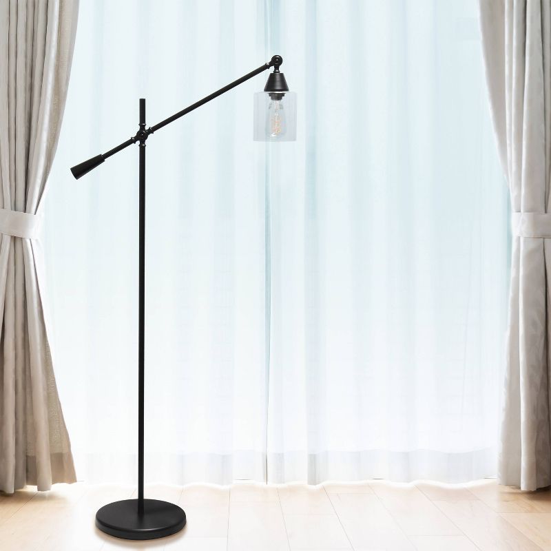 Swing Arm Floor Lamp with Glass Cylindrical Shade - Lalia Home, 4 of 8