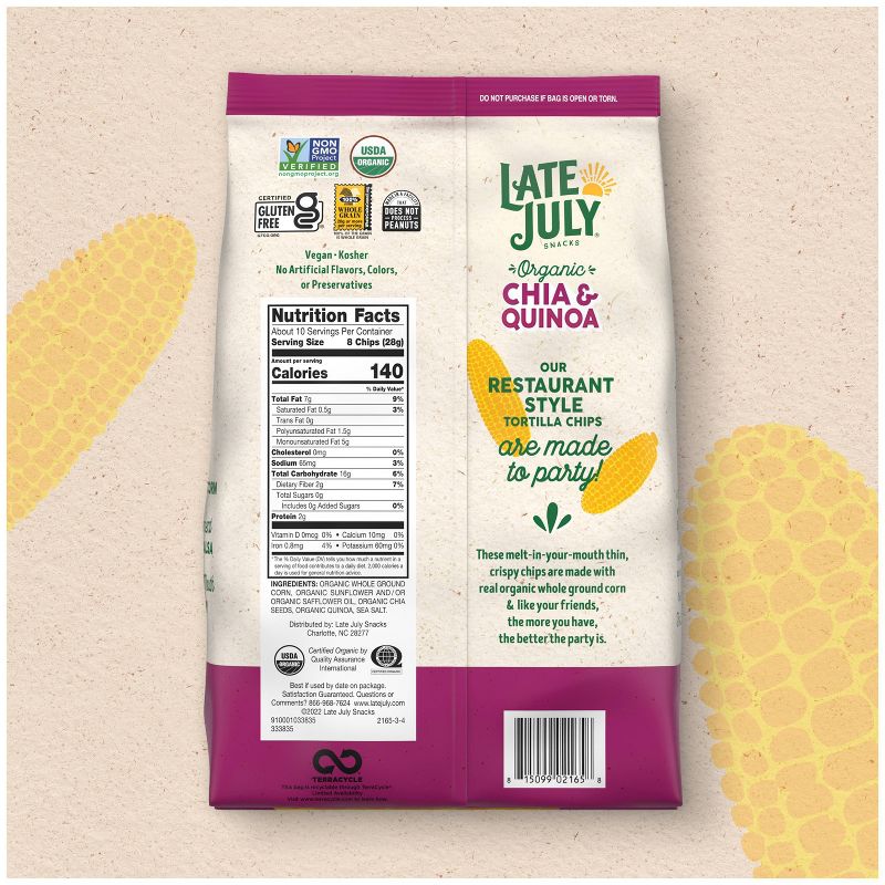 Late July Snacks Thin and Crispy Organic Tortilla Chips with Chia and Quinoa - 10.1oz, 4 of 8