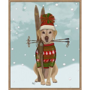 Amanti Art 23"x28" Yellow Labrador Skiing by Fab Funky Framed Canvas Wall Art - 1 of 4