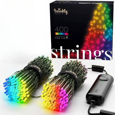 Twinkly Strings App-Controlled LED Christmas Lights 400 RGB (16 Million Colors) 105 feet Green Wire Indoor/Outdoor Smart Lighting Decoration (4 Pack)