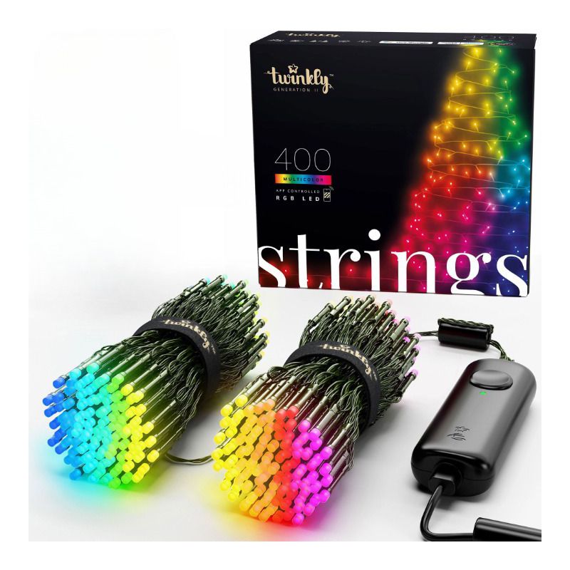 Twinkly Strings App-Controlled LED Christmas Lights 400 RGB (16 Million Colors) 105 feet Green Wire Indoor/Outdoor Smart Lighting Decoration (2 Pack), 1 of 7