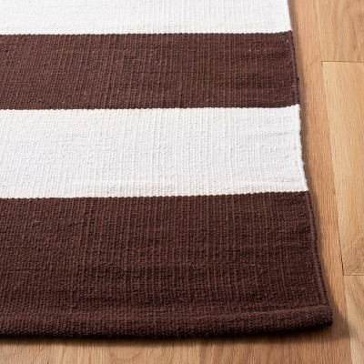 Chocolate and Ivory Handwoven Wool and Cotton Runner Rug